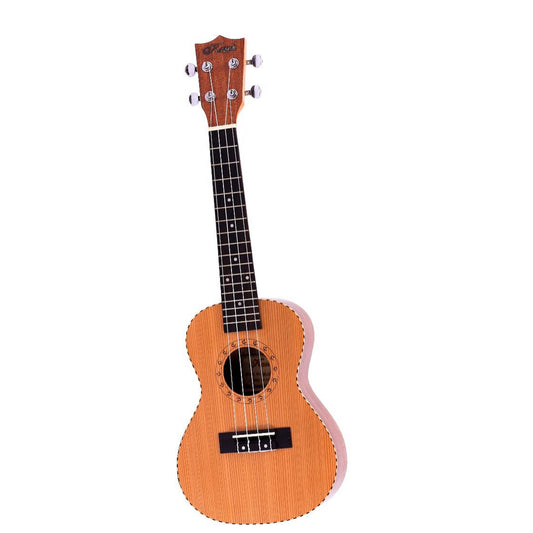 23 inch concert ukulele with solid red cedar top and zebrawood back and sides in matte finish